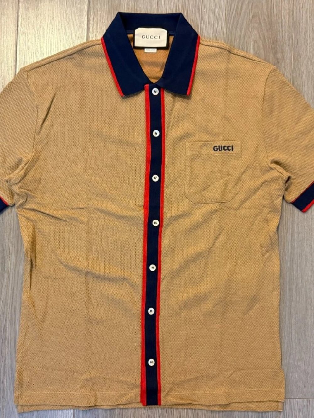 Gucci Wool and Cotton Polo Shirt camel sz S